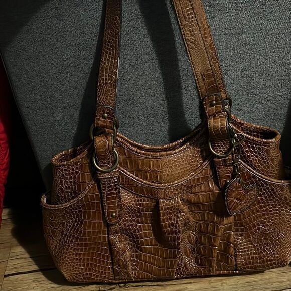 Brown Faux Crocodile Leather Jessica Simpson Shoulder Bag - Picture 3 of 7